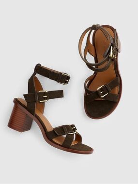 Madewell The Corinna Buckle-Strap Heeled suede expedition green Sandal  7 NZ718